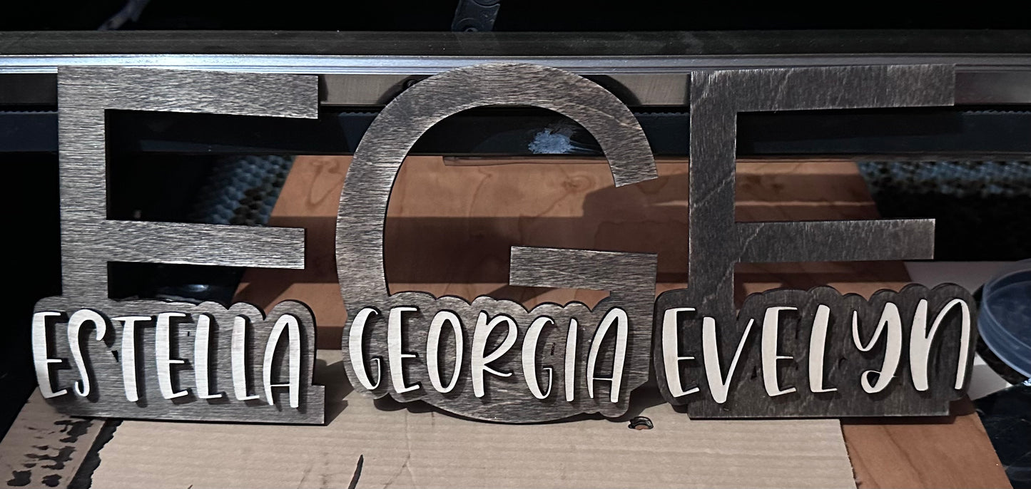 Wooden Initial and Name Ornament