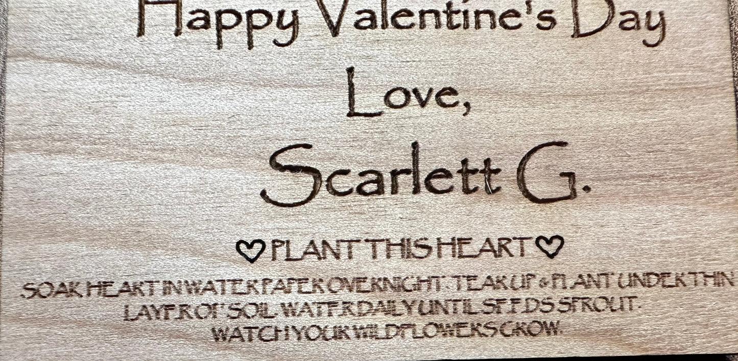 Seed Heart Plantable Valentines, ENGRAVED Valentines for kids, Teacher Valentine, Classroom, School, Candy Free