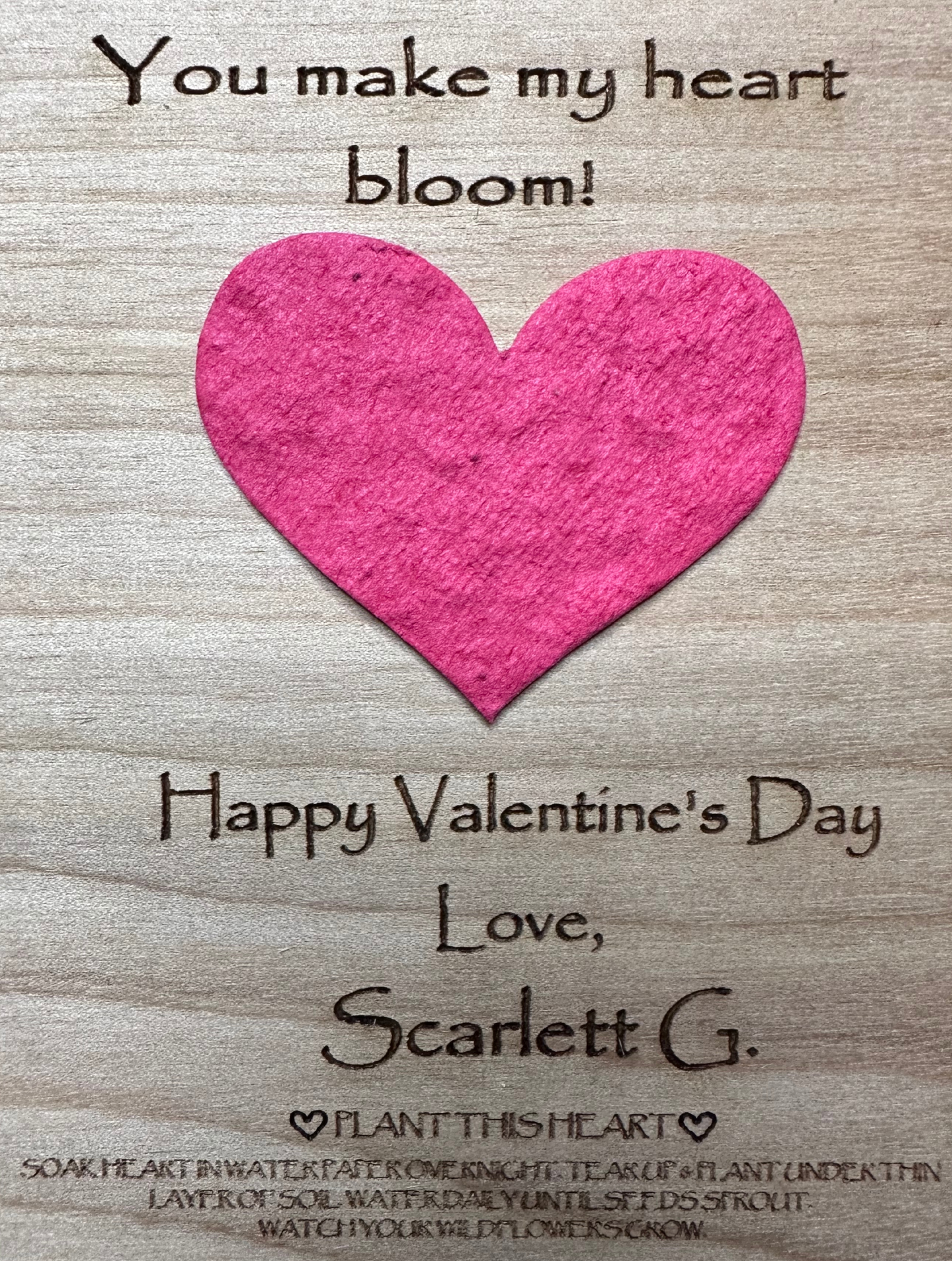 Seed Heart Plantable Valentines, ENGRAVED Valentines for kids, Teacher Valentine, Classroom, School, Candy Free