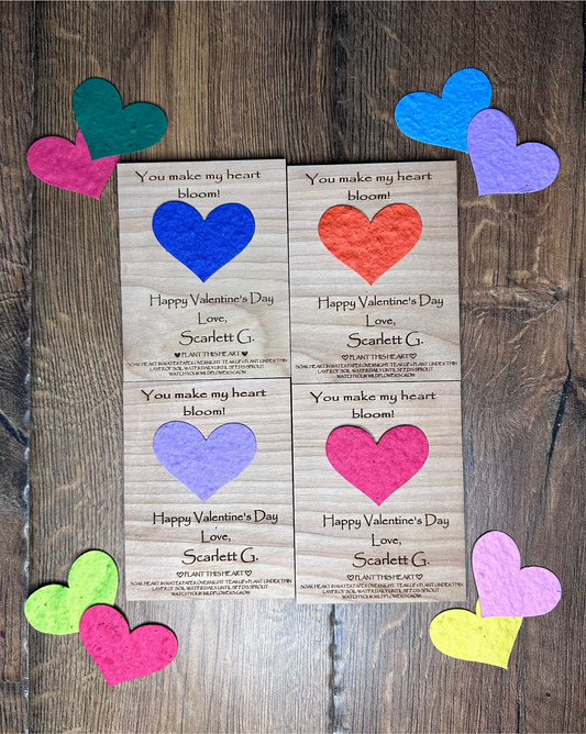 Seed Heart Plantable Valentines, ENGRAVED Valentines for kids, Teacher Valentine, Classroom, School, Candy Free