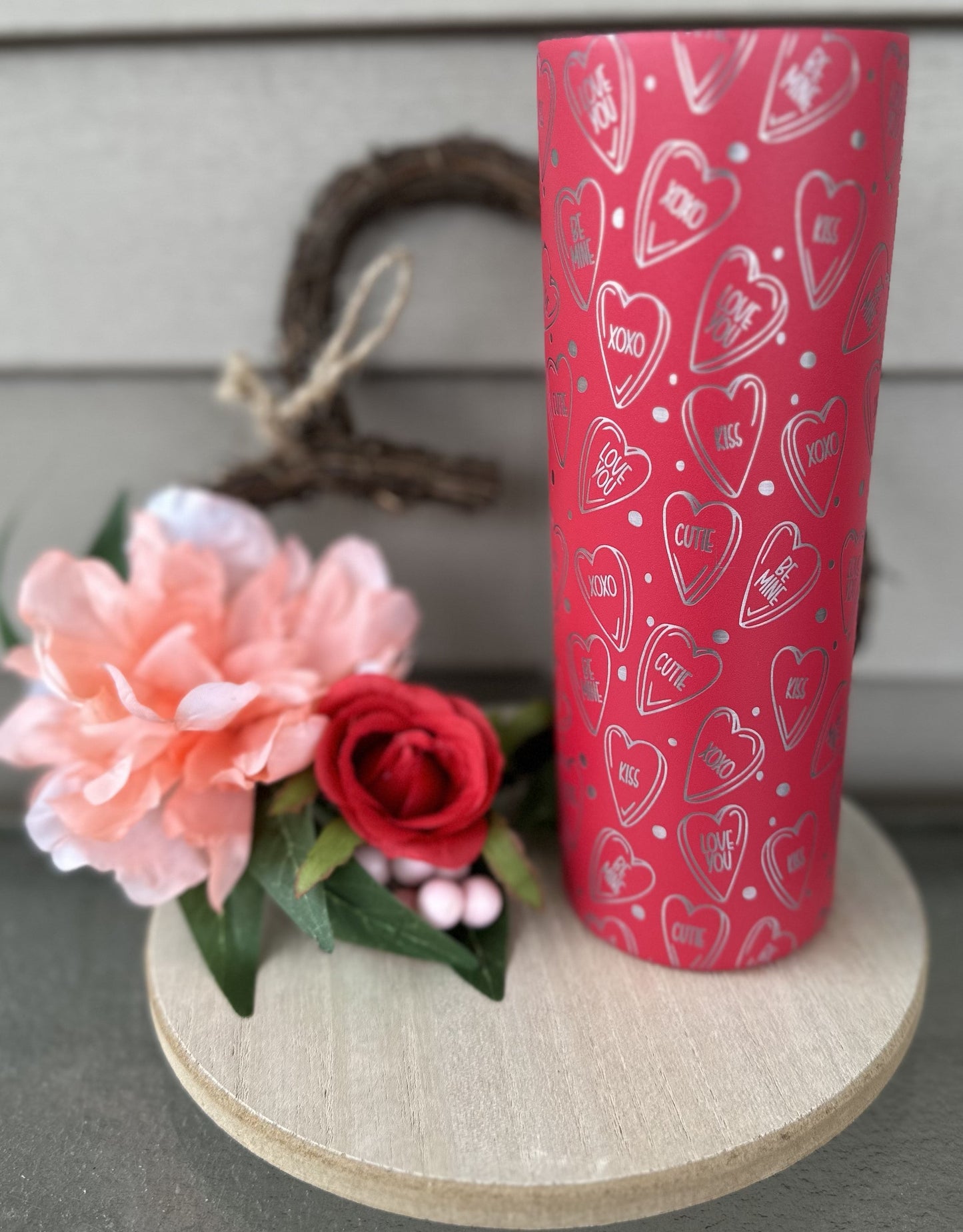 Full Wrap Conversation Hearts, 22oz Skinny Tumbler