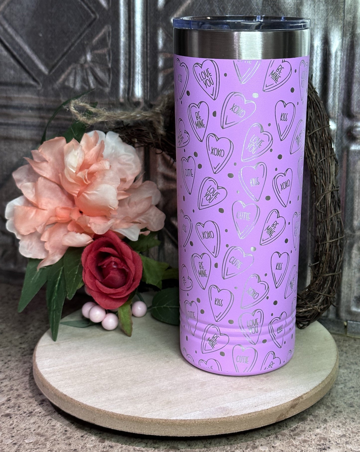 Full Wrap Conversation Hearts, 22oz Skinny Tumbler