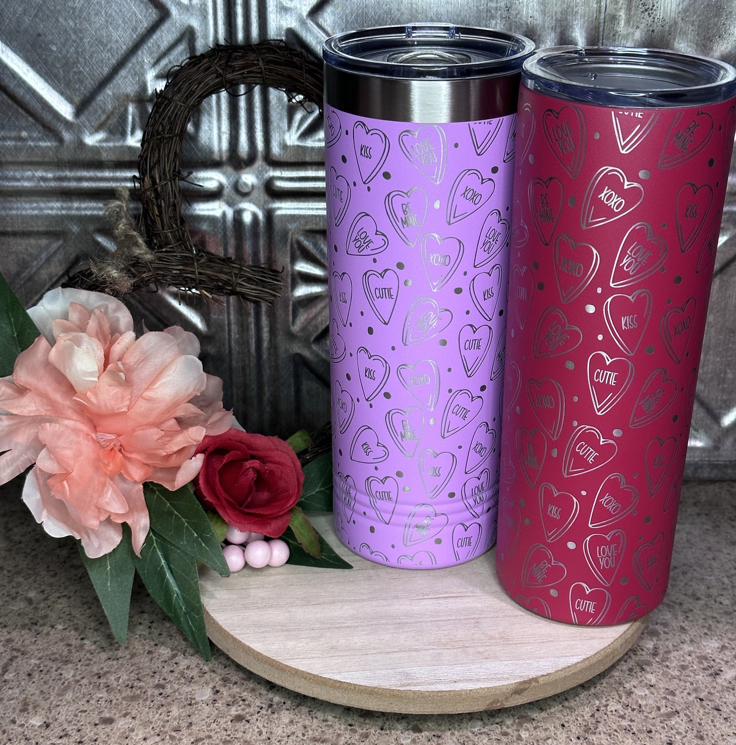 Full Wrap Conversation Hearts, 22oz Skinny Tumbler