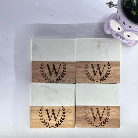 Personalized Marble and Acai Wood Coasters